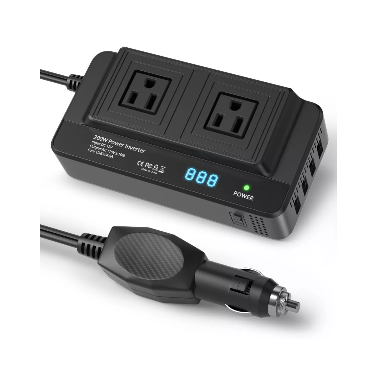 Inversor de Corriente Portátil para Auto Lab.G 200w 12v a 110v Negro