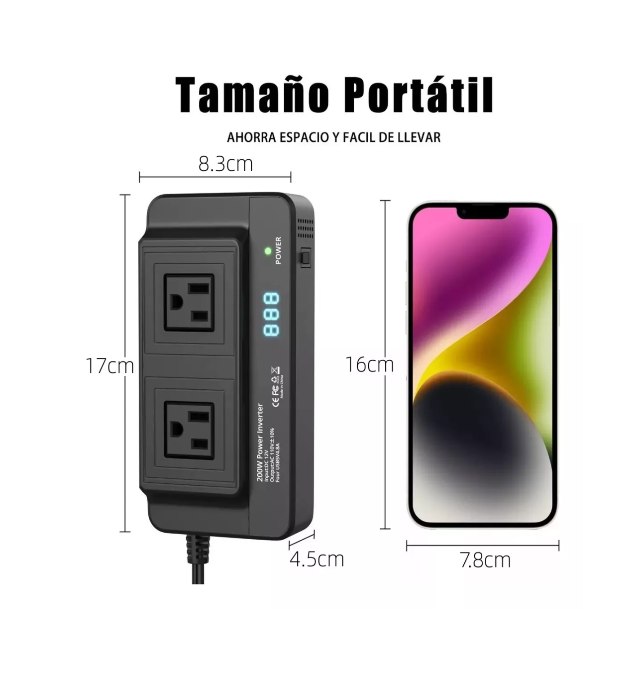 Foto 4 | Inversor de Corriente Portátil para Auto Lab.G 200w 12v a 110v Negro