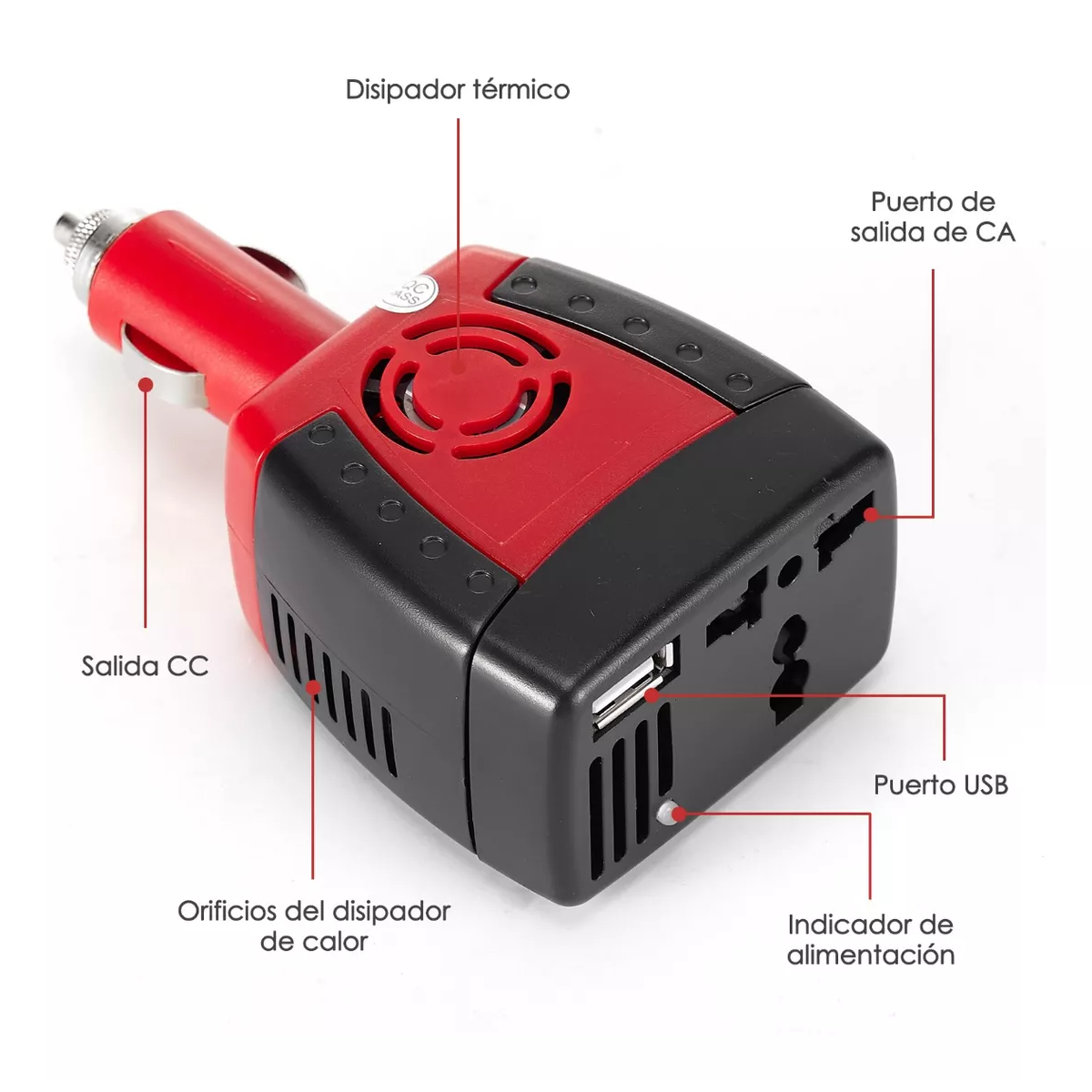 Foto 3 | Convertidor Corriente Inversor De Corriente Para Auto 110v Eo Safe Imports Esi-11007 Rojo