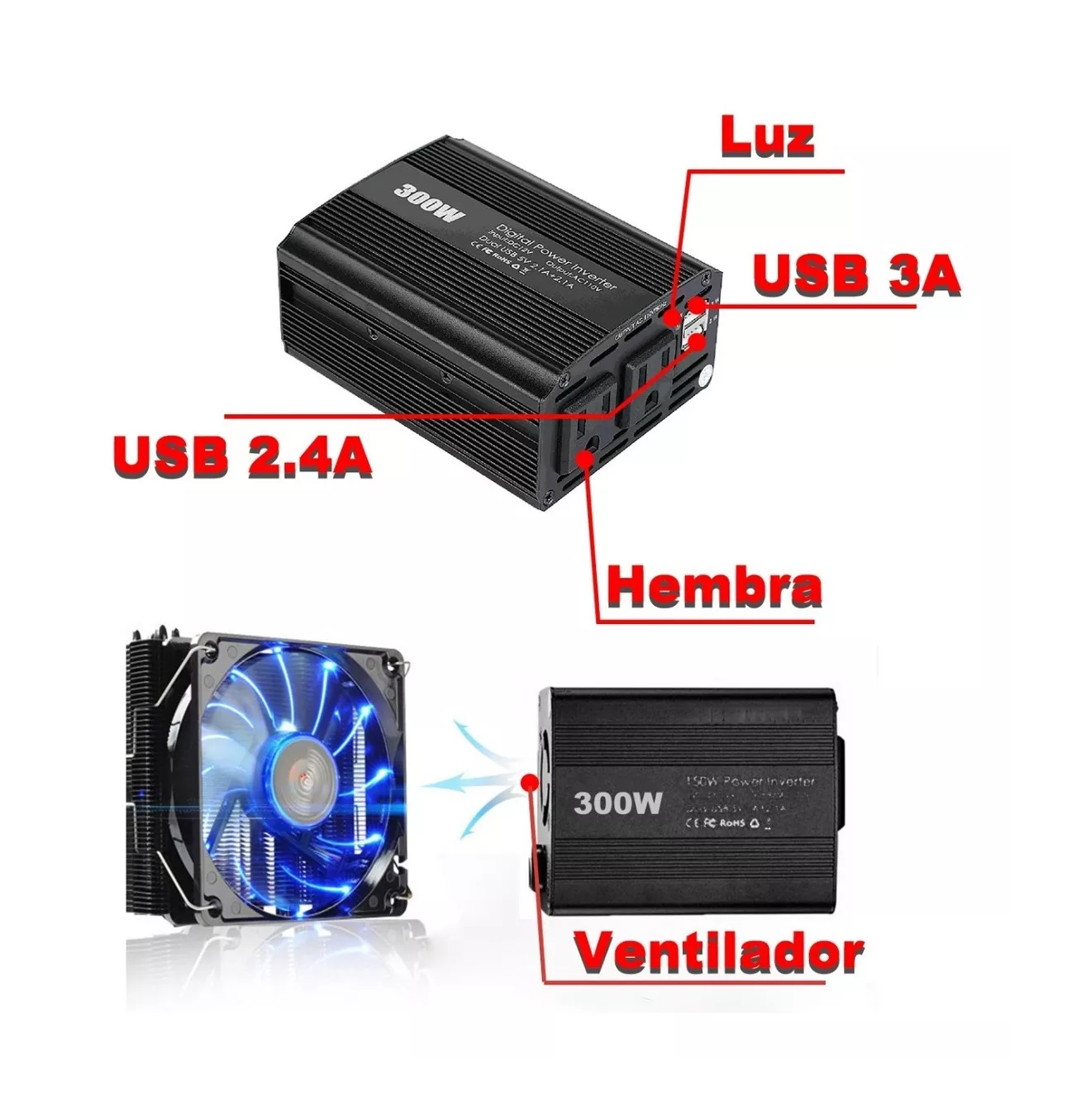 Foto 3 pulgar | Inversor de Corriente Belug 300 W para Auto