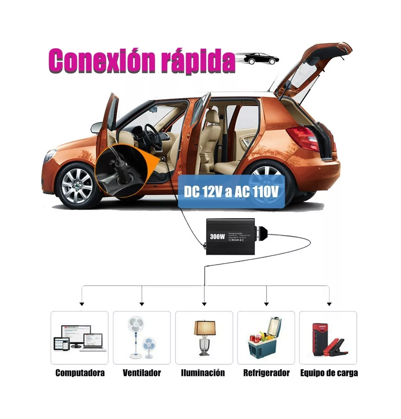 Foto 3 | Inversor de Corriente Belug 300 W para Auto