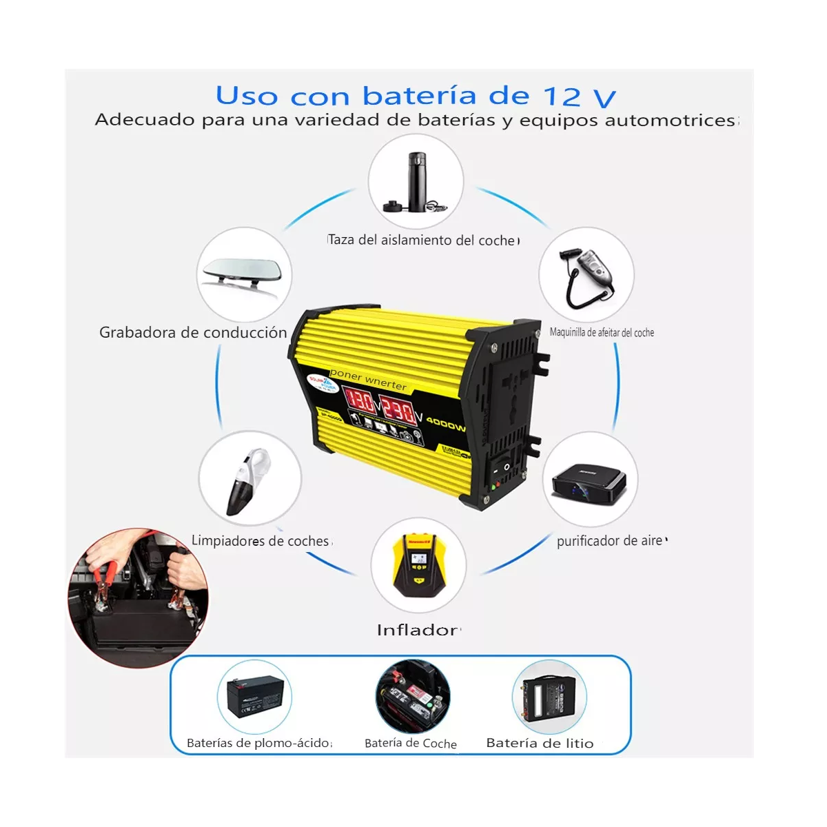 Foto 3 | Inversor De Corriente Para Auto Carro Eo Safe Imports  Esi-12639   Amarillo