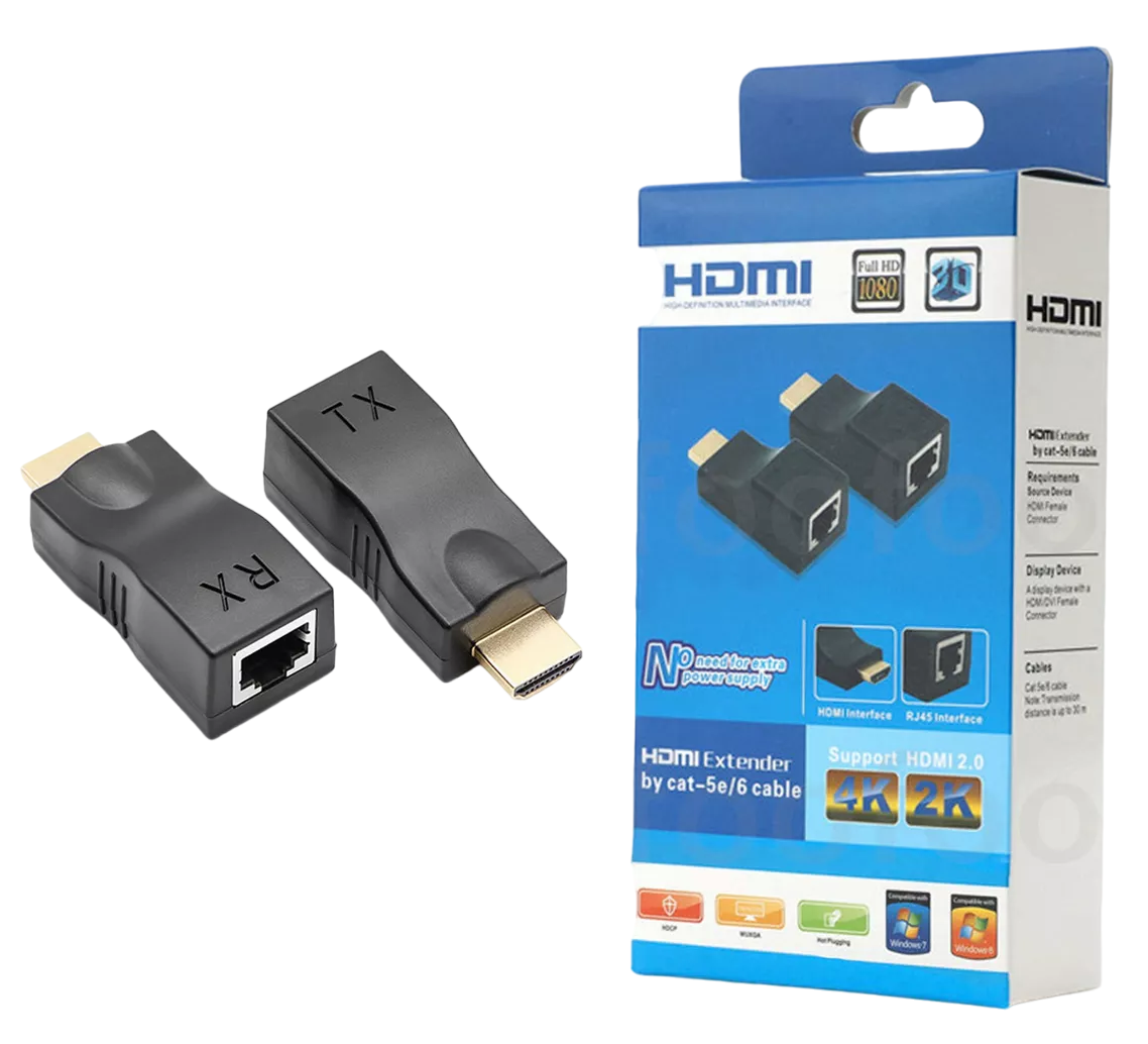 Foto 2 pulgar | Extensor HDMI a HDMI 30m para Cable CAT6 RJ45 1080p Negro