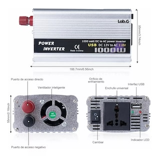 Foto 4 | Convertidor De Corriente Lab.g Auto Para Auto 1000w 12 A 110v, Plata