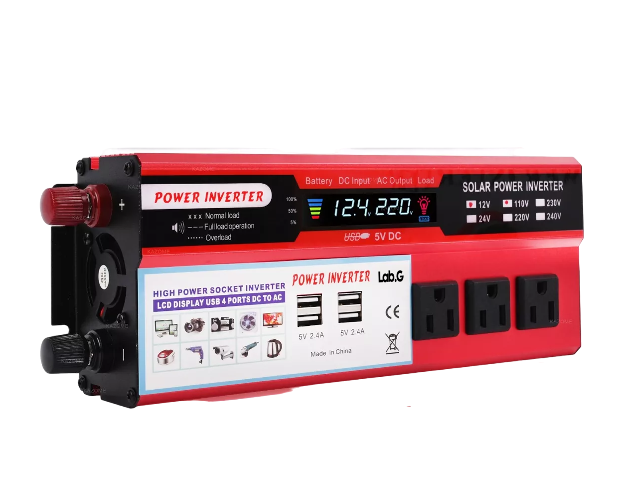 Foto 6 pulgar | Convertidor de Potencia Inversor para Auto 2000w Dc12v-a110v