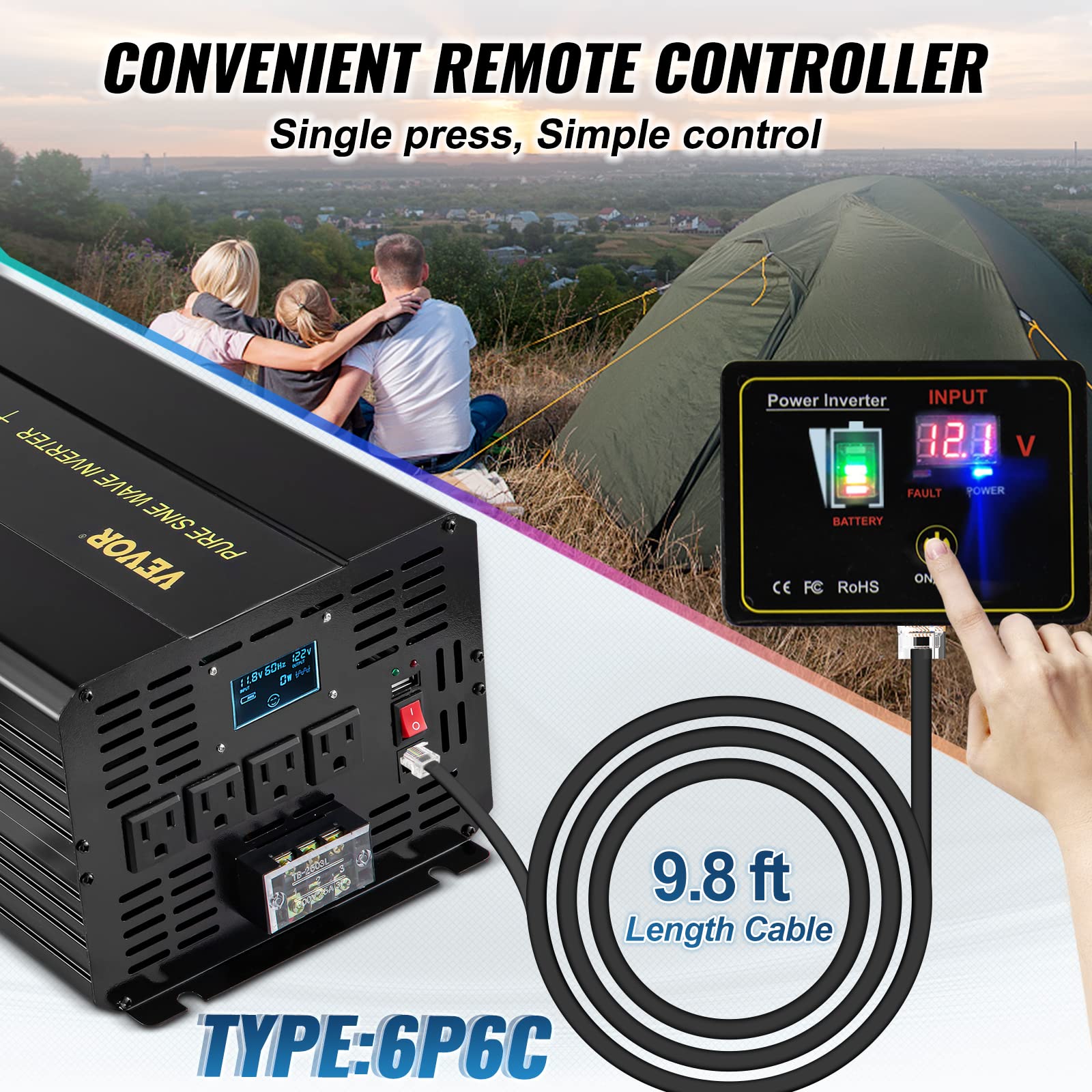 Foto 4 | Inversor De Corriente Vevor Pure Sine Wave 5000 W Dc 12 V A Ac 120 V - Venta Internacional.