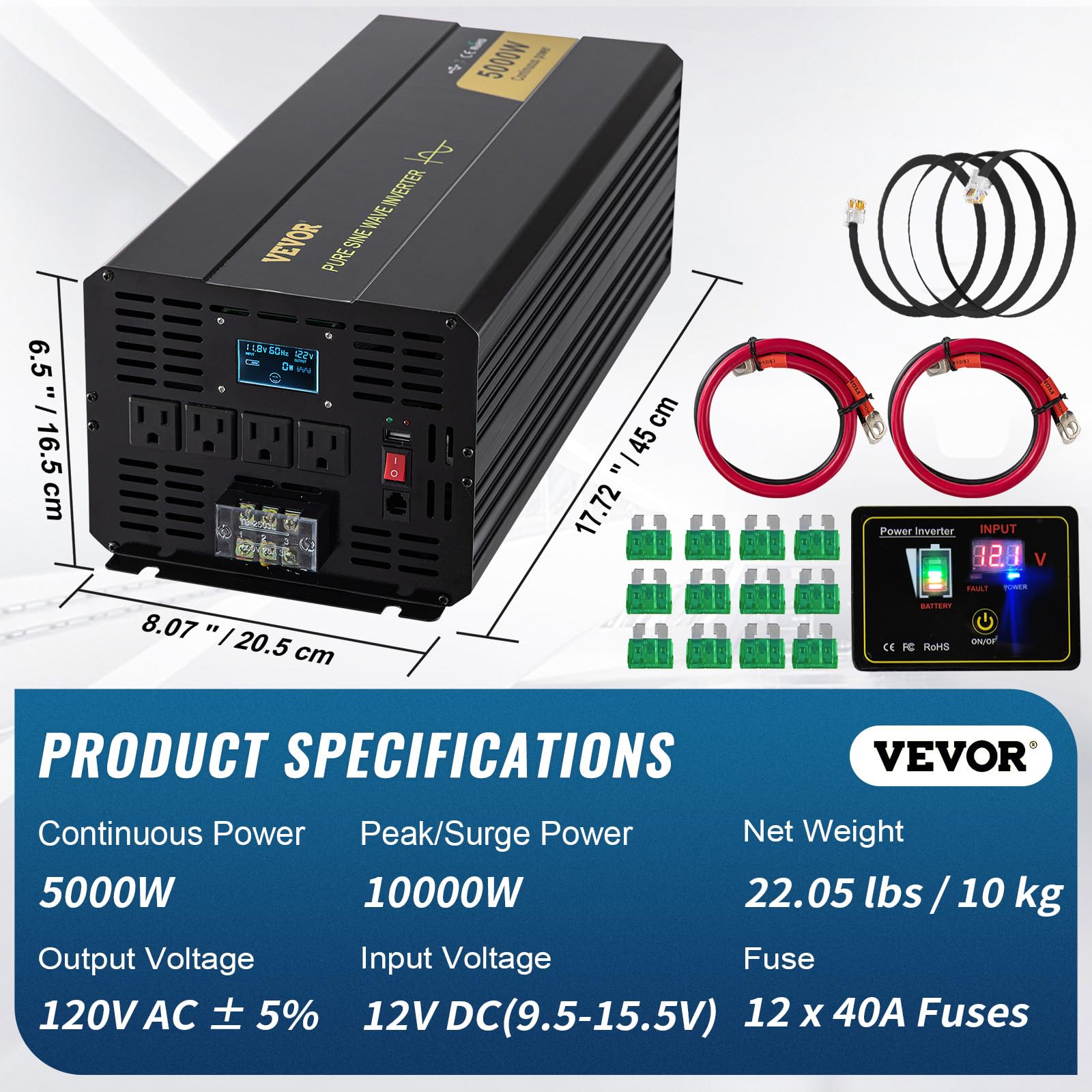 Foto 7 | Inversor De Corriente Vevor Pure Sine Wave 5000 W Dc 12 V A Ac 120 V - Venta Internacional.
