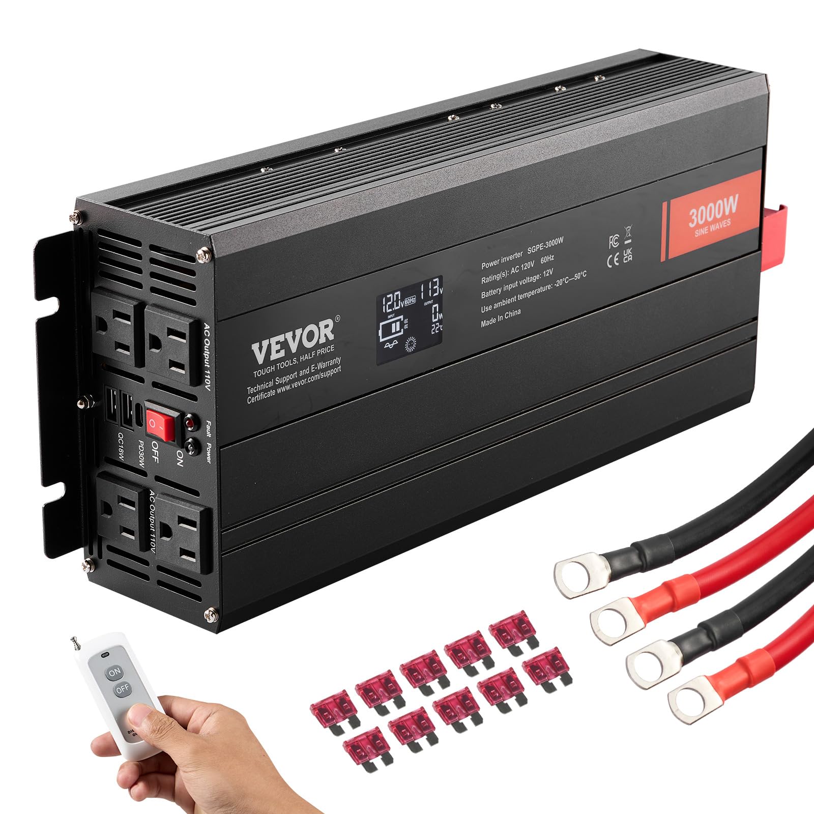 Foto 1 | Inversor De Corriente Vevor Pure Sine Wave 3000 W Dc 12 V A Ac 120 V - Venta Internacional.