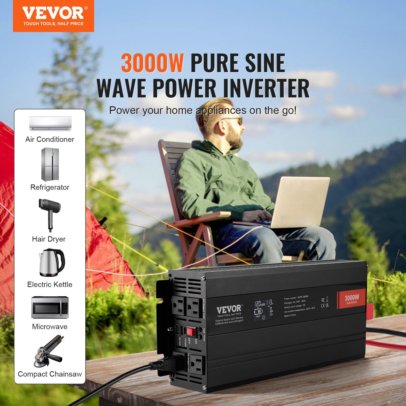 Foto 2 | Inversor De Corriente Vevor Pure Sine Wave 3000 W Dc 12 V A Ac 120 V - Venta Internacional.