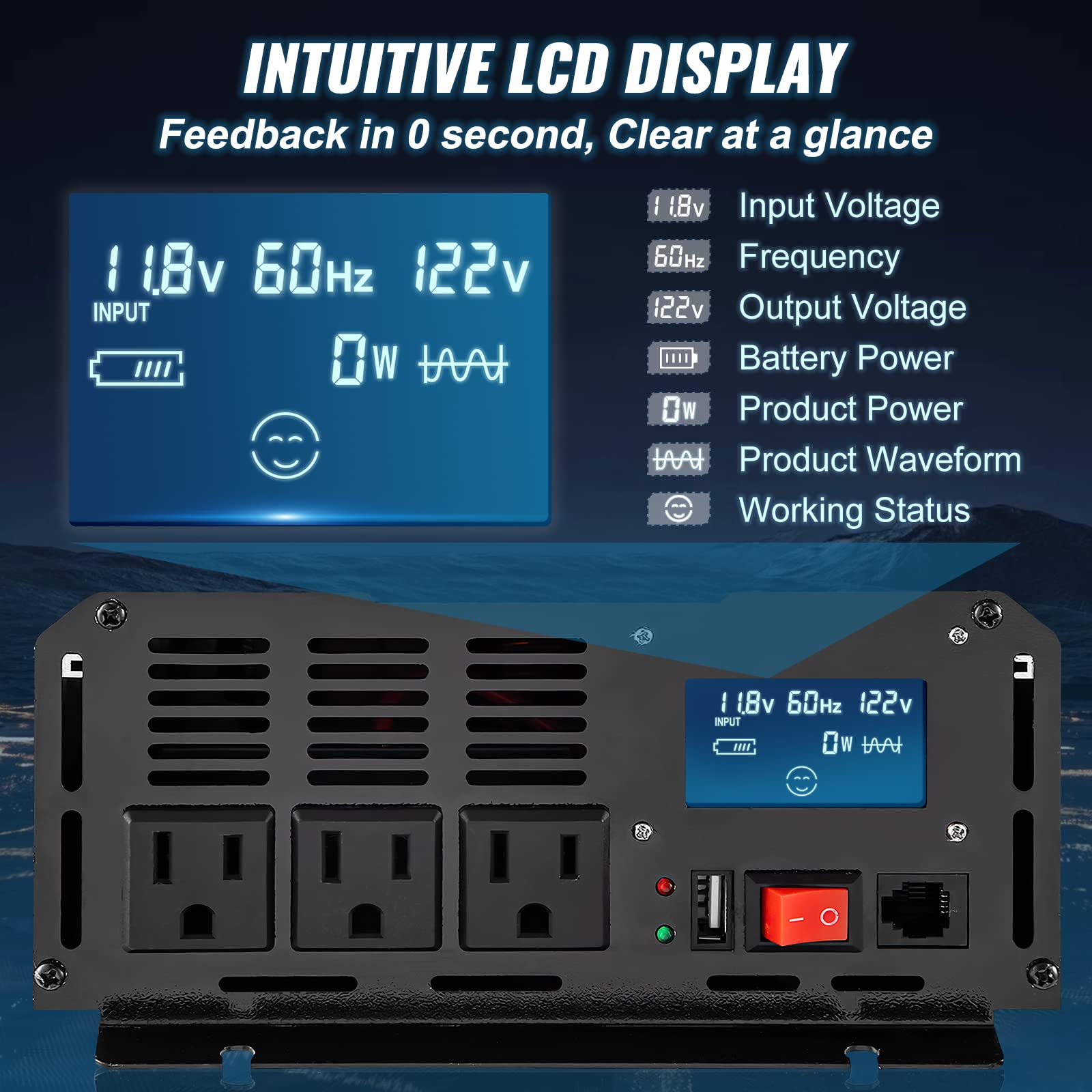 Foto 4 pulgar | Inversor De Corriente Vevor De 2500 W, Onda Sinusoidal Pura, 12 V Dc A 120 V Ac - Venta Internacional.
