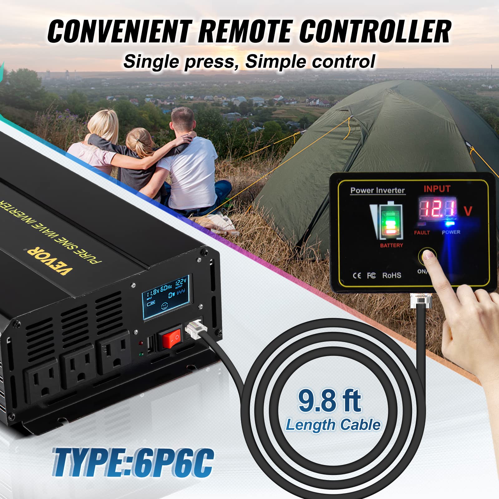 Foto 5 pulgar | Inversor De Corriente Vevor De 2500 W, Onda Sinusoidal Pura, 12 V Dc A 120 V Ac - Venta Internacional.