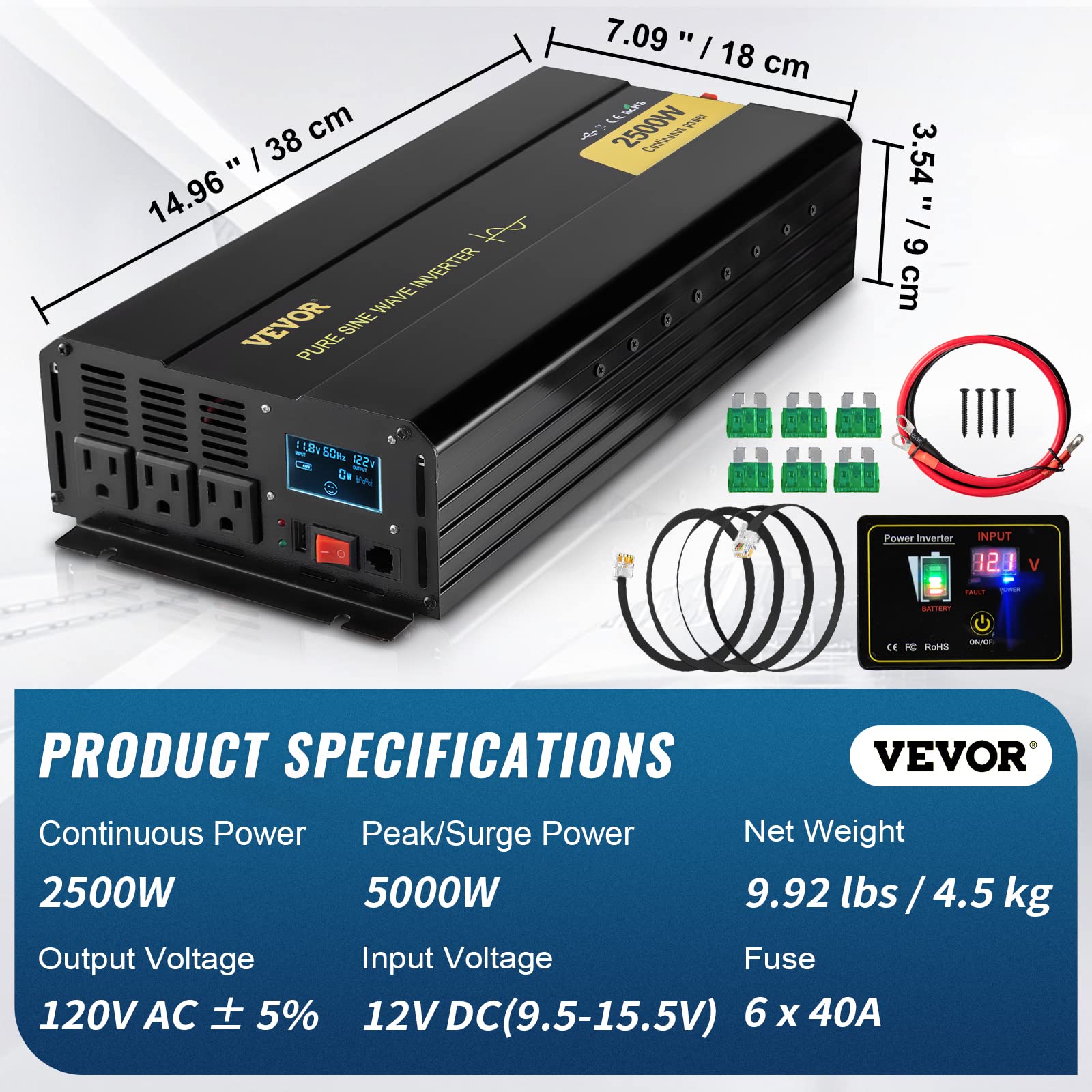 Foto 8 pulgar | Inversor De Corriente Vevor De 2500 W, Onda Sinusoidal Pura, 12 V Dc A 120 V Ac - Venta Internacional.