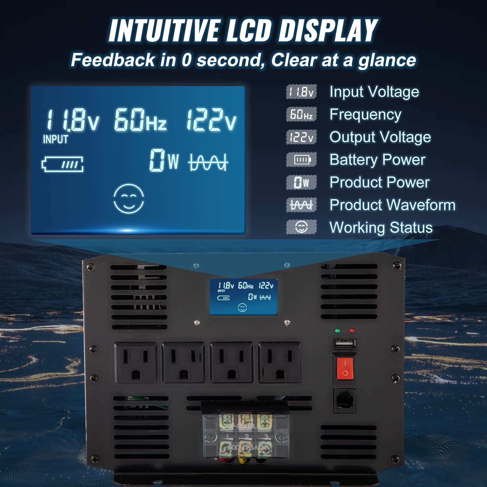 Foto 4 pulgar | Inversor De Corriente Vevor Pure Sine Wave 3500 W Dc 12 V A Ac 120 V - Venta Internacional.