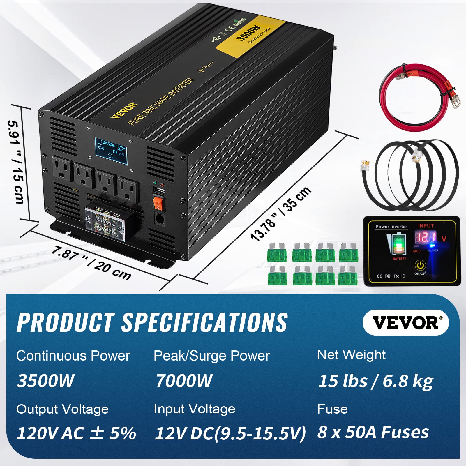 Foto 8 pulgar | Inversor De Corriente Vevor Pure Sine Wave 3500 W Dc 12 V A Ac 120 V - Venta Internacional.