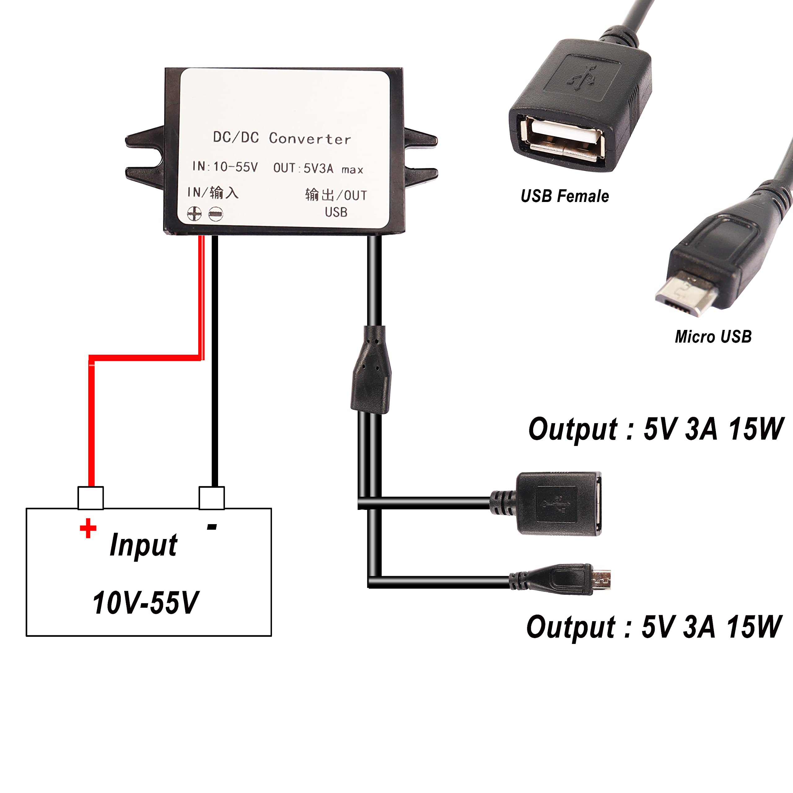 Foto 4 pulgar | Convertidor Dc Xmsjsiy 10-55v A 5v Usb 3a 15w De Alimentación Para Coche - Venta Internacional.