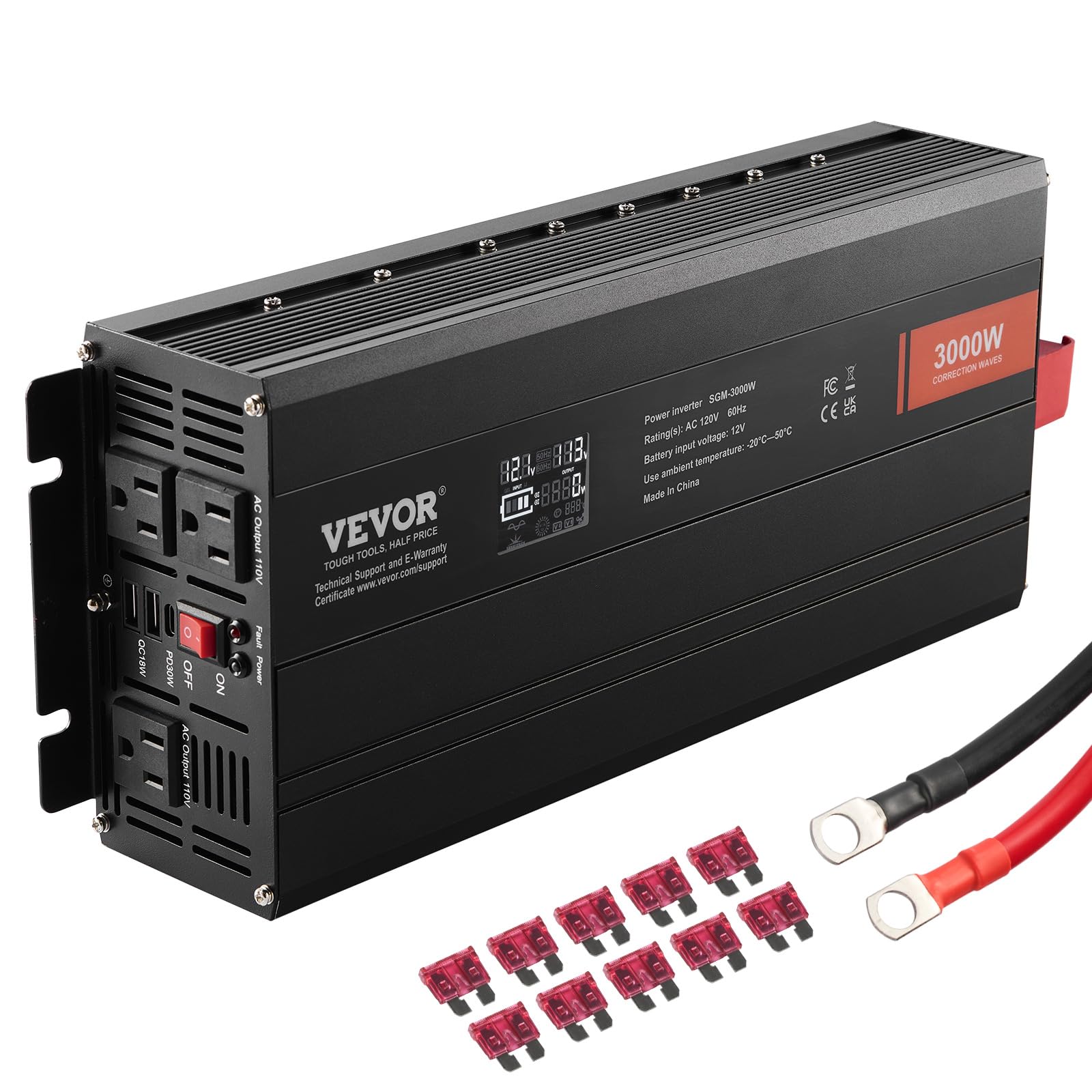 Inversor De Corriente Vevor De Onda Sinusoidal Modificada De 3000 W Dc 12 V A Ac 120 V - Venta Internacional.