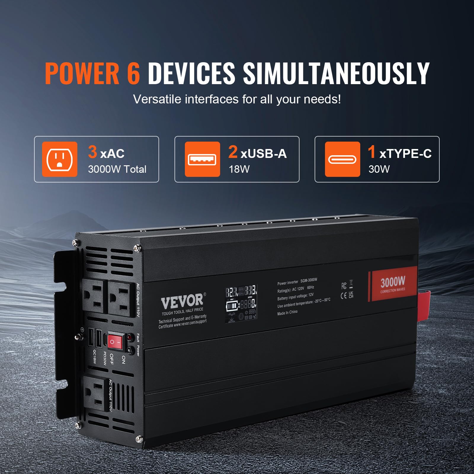 Foto 4 pulgar | Inversor De Corriente Vevor De Onda Sinusoidal Modificada De 3000 W Dc 12 V A Ac 120 V - Venta Internacional.
