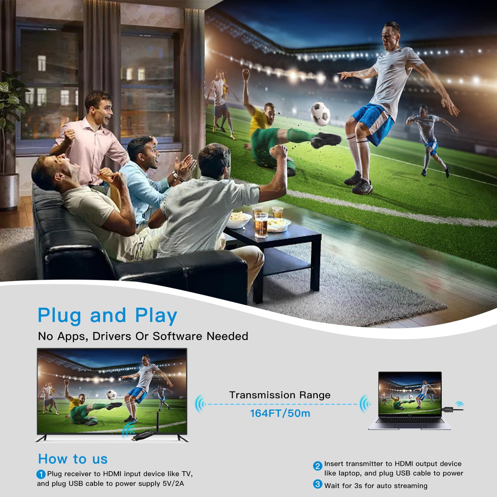 Foto 4 pulgar | Transmisor Y Receptor Hdmi Inalámbrico Ipazzport H50 1080p - Venta Internacional.