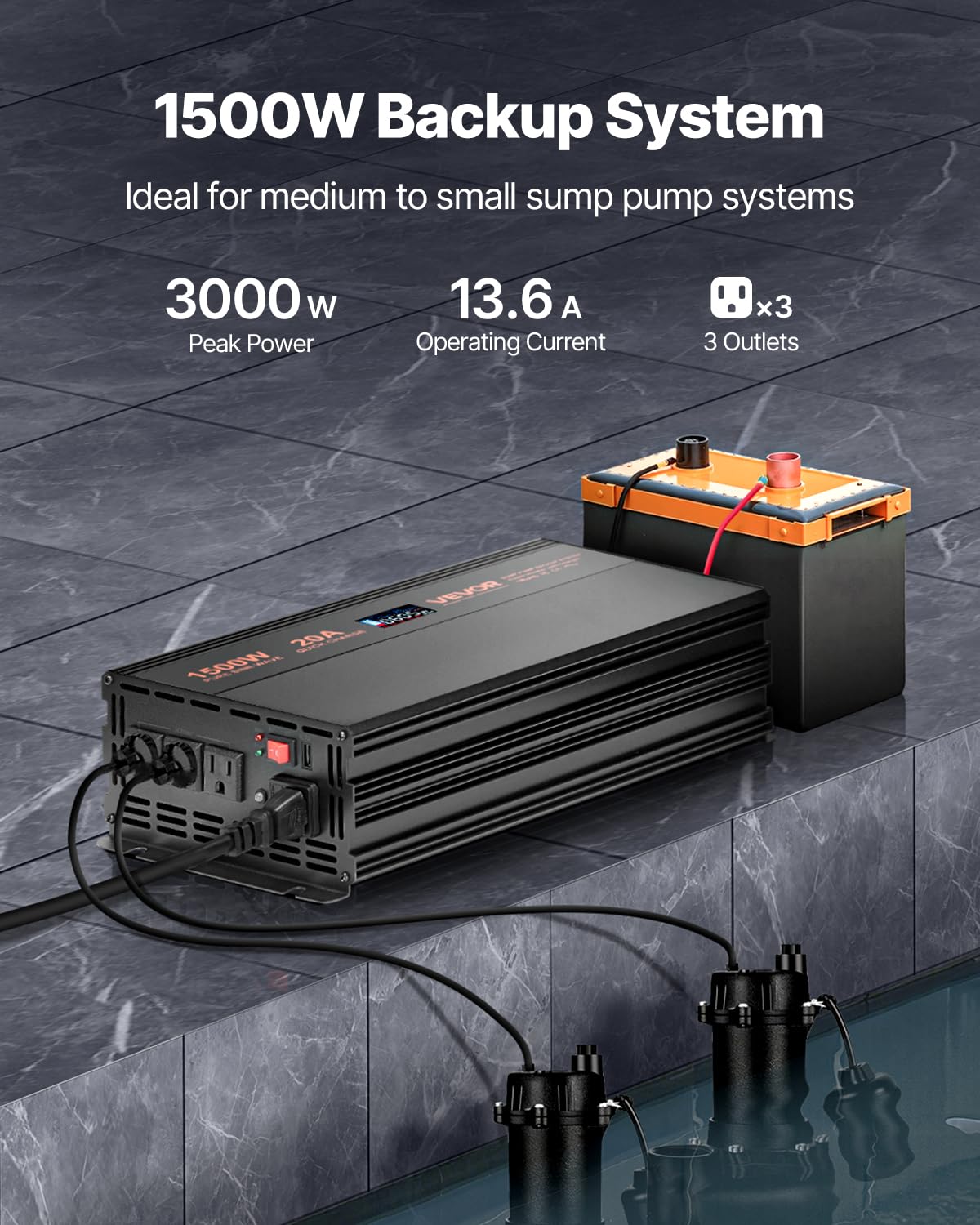 Foto 3 pulgar | Sistema De Respaldo De Batería Para Bomba De Sumidero Vevor 1500w Con Pantalla Lcd - Venta Internacional.