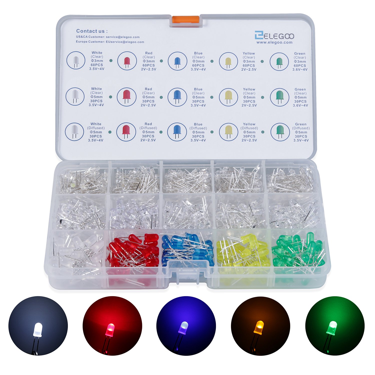 Foto 3 pulgar | Kit Led Elegoo De 3 Mm Y 5 Mm, Difusos Y Transparentes, Varios 600 Unidades - Venta Internacional.