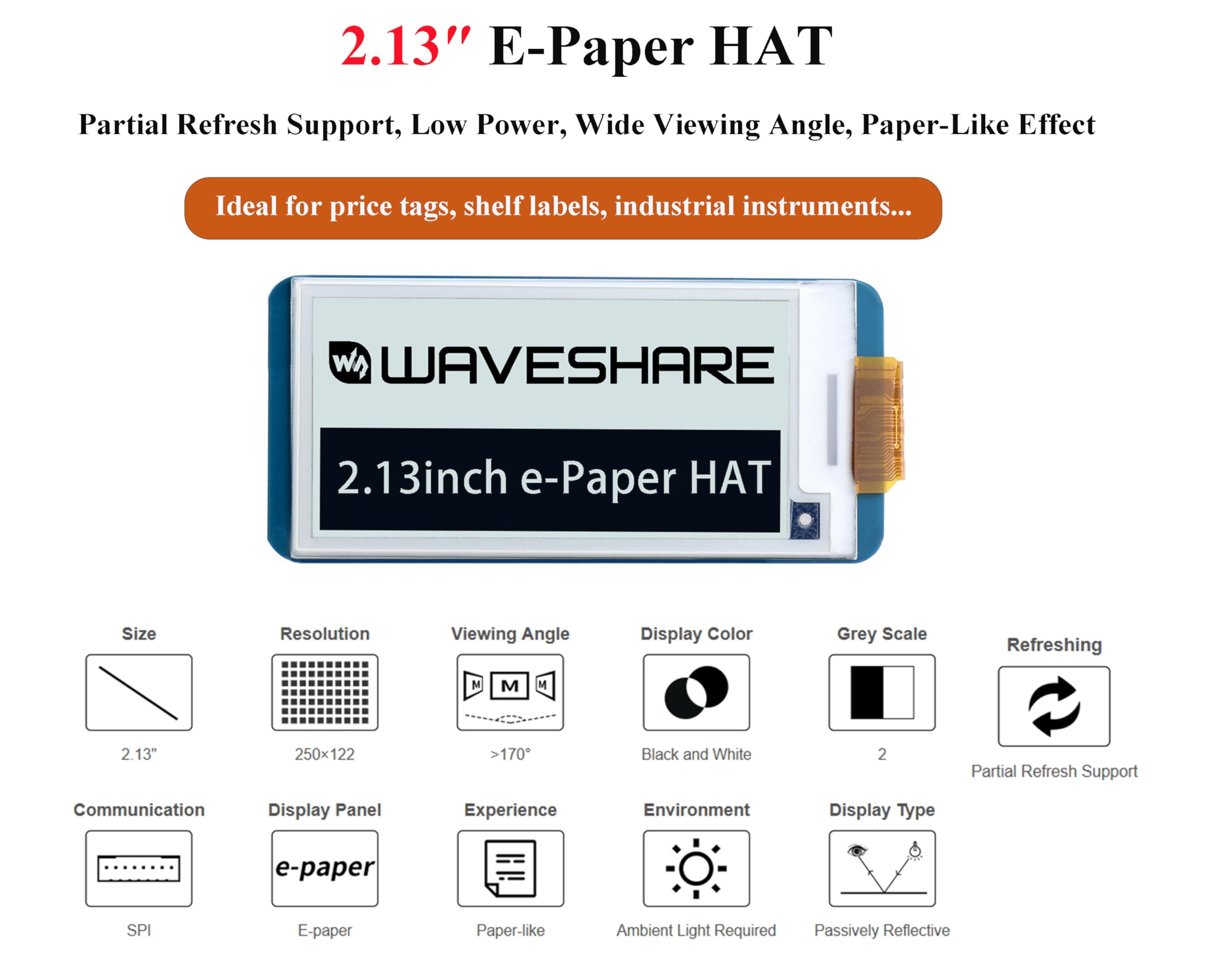 Foto 2 | Pantalla E-ink Hat Waveshare V4 De 2.13 Pulgadas Para Raspberry Pi - Venta Internacional.