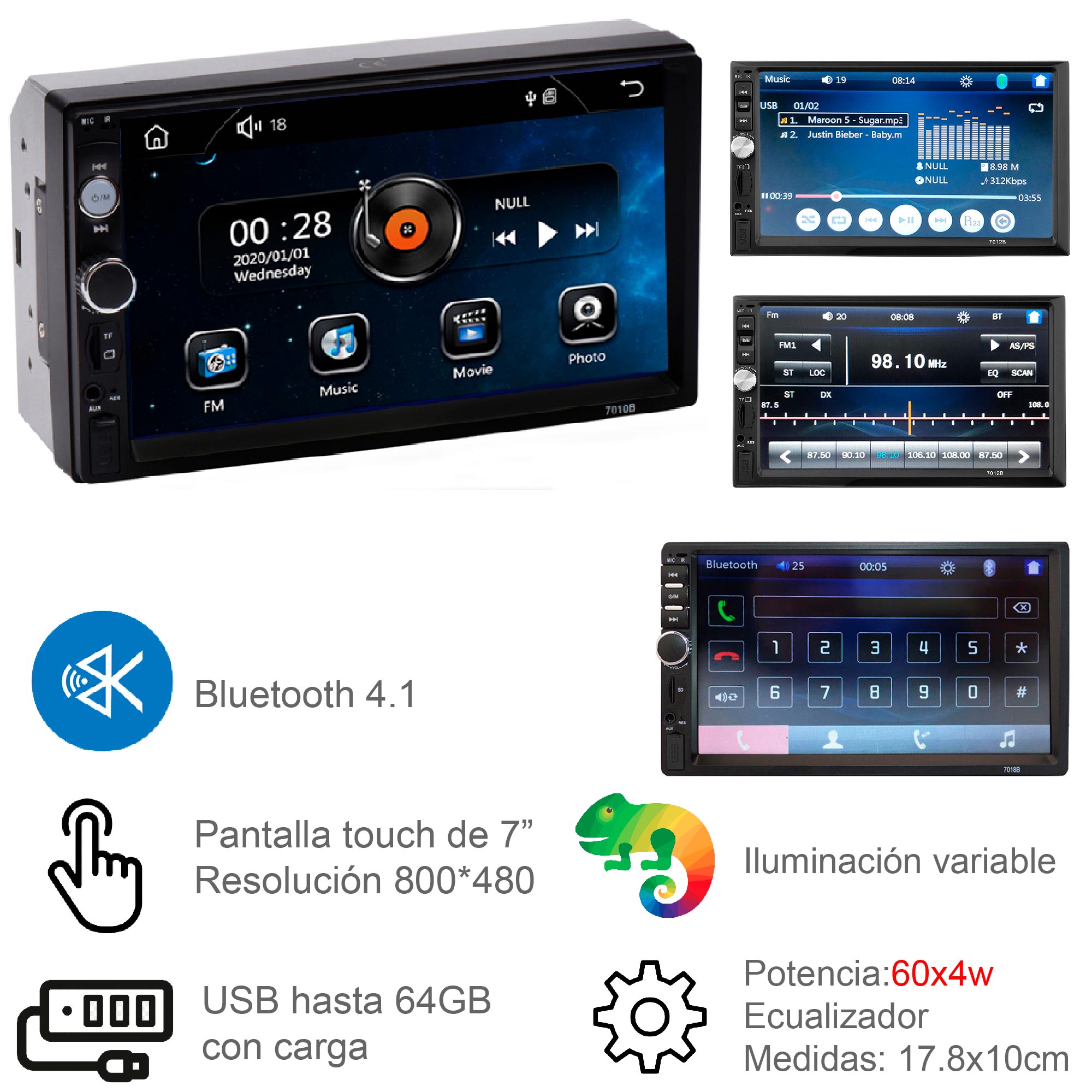 Foto 2 | Autoestéreo Vak VC-6911 color Negro con Pantalla Touch 7 " Mirrorlink Bluetooth