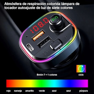 Foto 2 | Transmisor Bluetooth Fm Audio Cargador de Coche Malubero color Negro