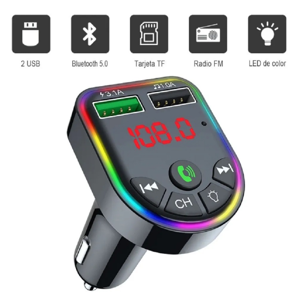 Foto 4 pulgar | Transmisor FM Bluetooth 5.0 Auto Manos Libres Cargador 2 USB