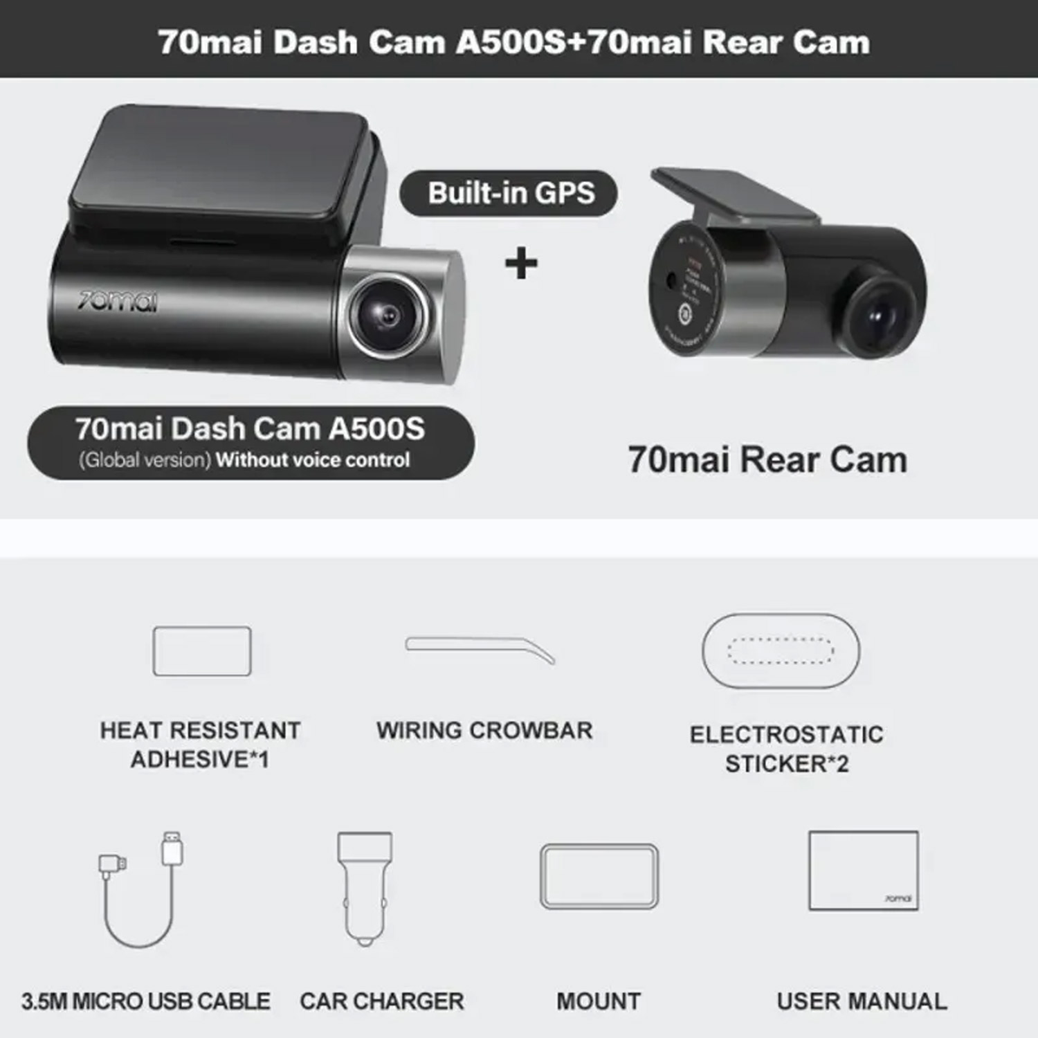 Foto 3 | Cámara de Auto Grabación Dual 70mai Dash Cam Pro Plus color Negro