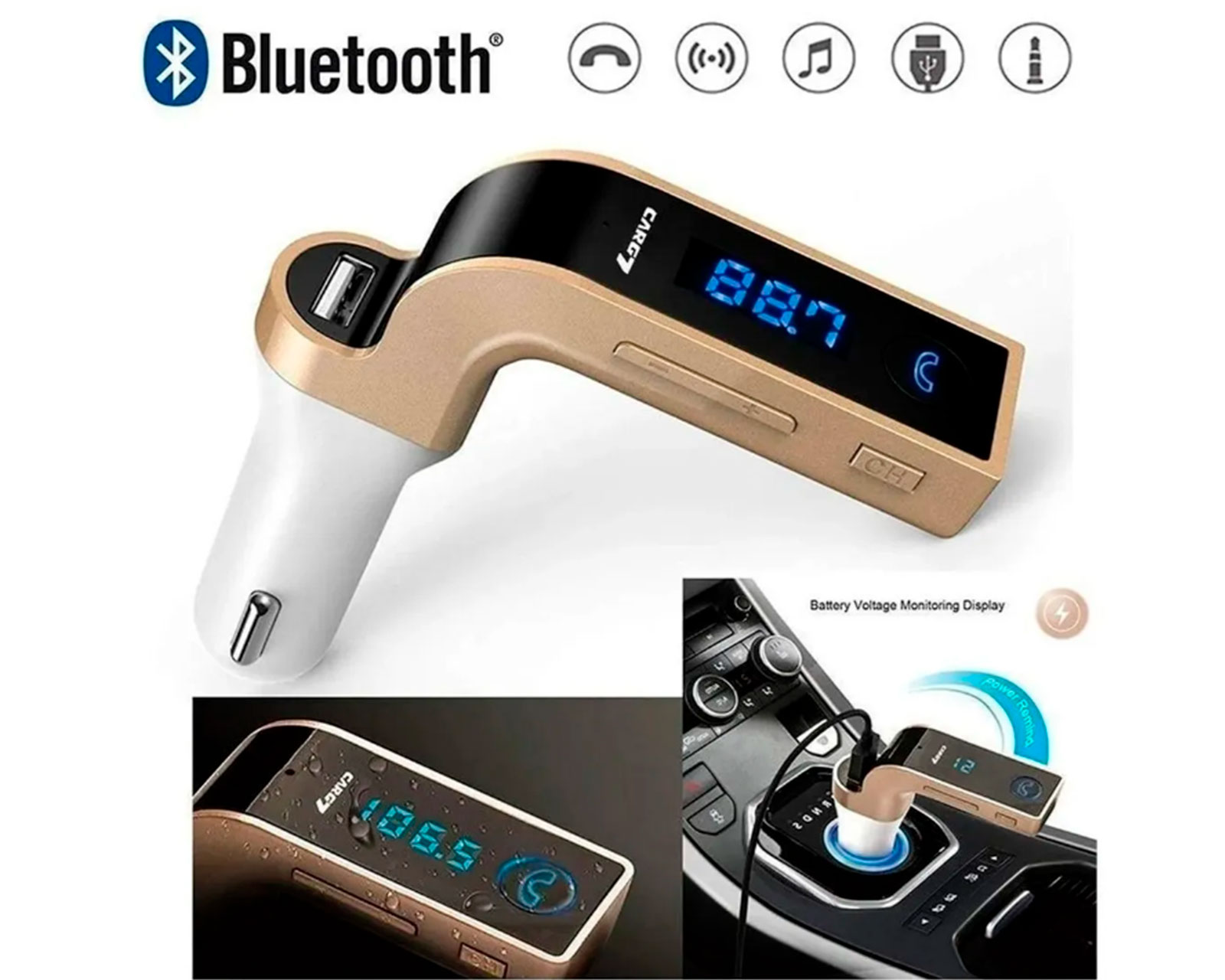 Foto 4 pulgar | Transmisor Receptor de Audio Genérico color Dorado Bluetooth Estéreo Fm para Coche