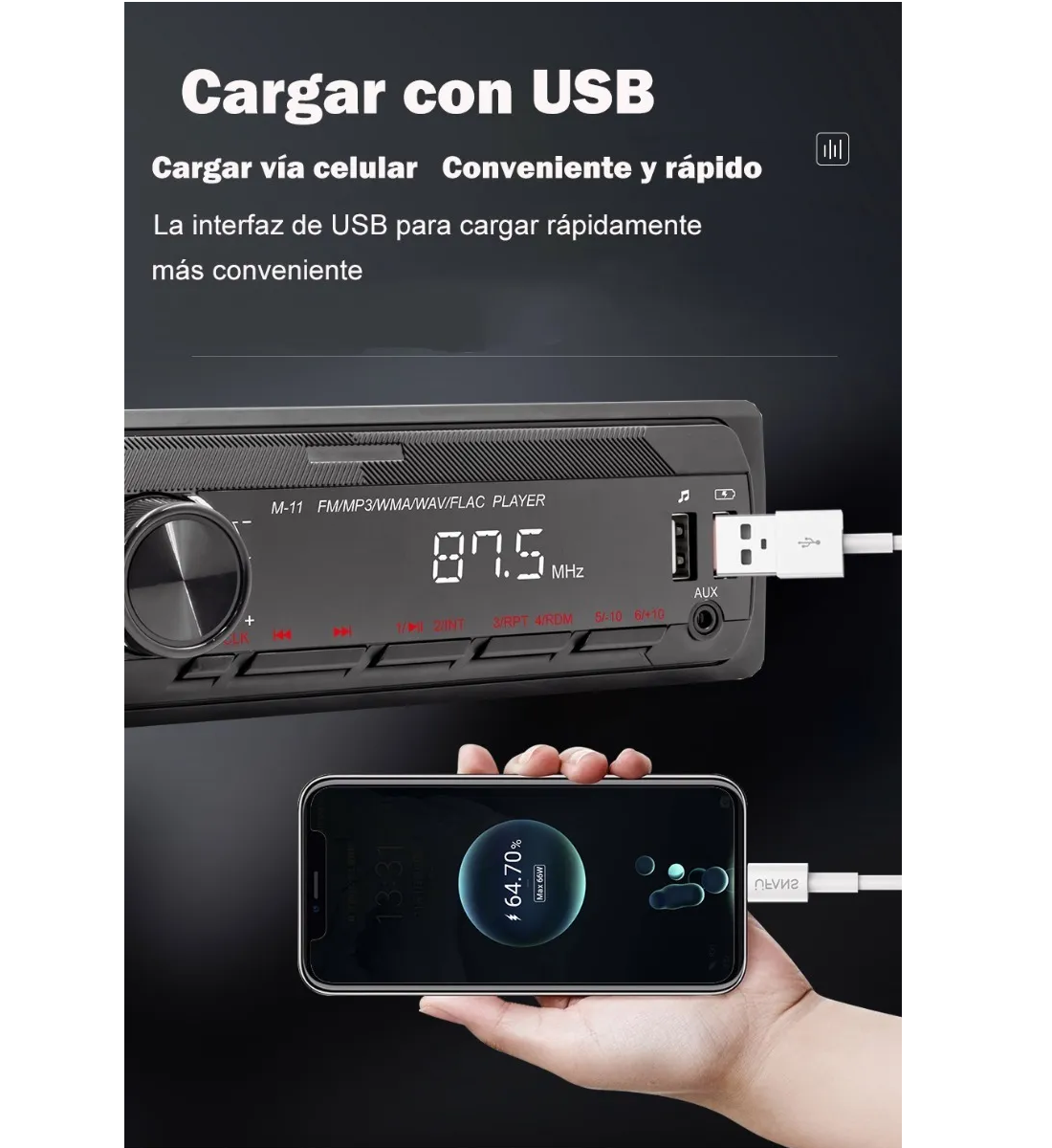 Foto 4 pulgar | Estéreo para Auto Eo Safe Imports ESI-311 color Negro FM con MP3 2 USB Bluetooth