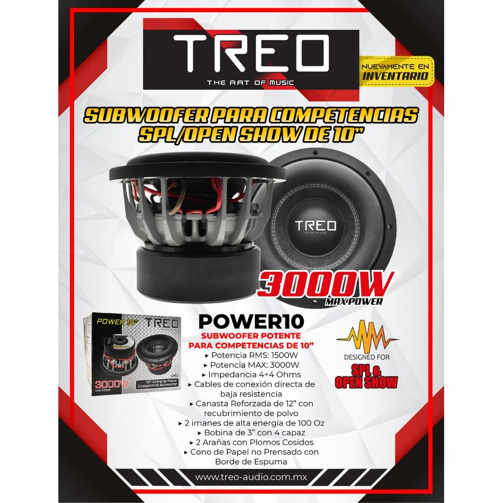 Foto 8 pulgar | Subwoofer Treo Power10 color Negro 10 " 3000 W Doble Bobina