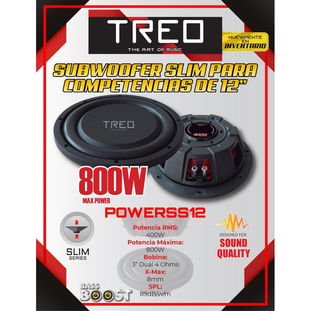 Foto 6 pulgar | Subwoofer Plano Treo Powerss12 color Negro 12 " 800 W 4 OHMS Doble Bobina