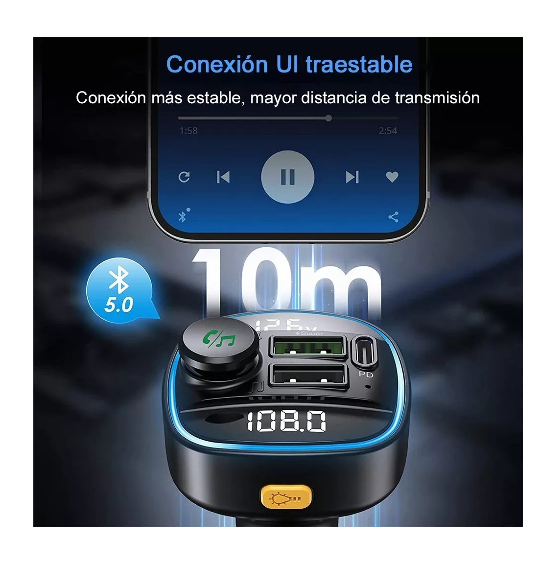 Foto 4 pulgar | Transmisor FM BELUG Bluetooth 5.0 Modulador de Radio de Coche Mano Negro