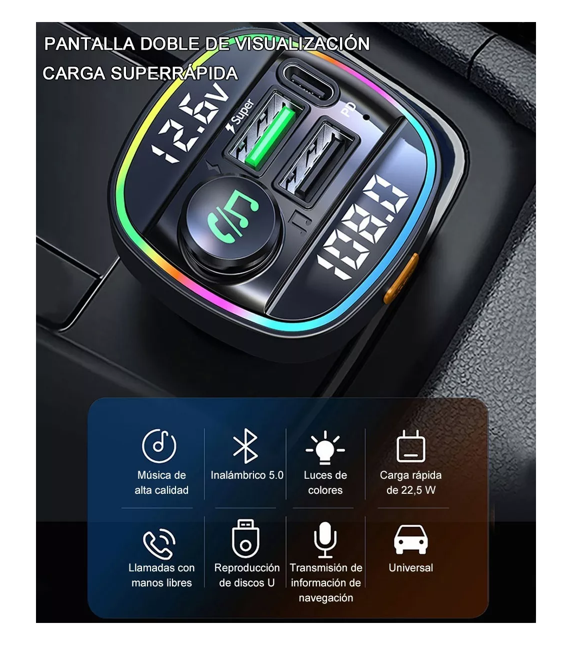 Foto 6 pulgar | Transmisor FM BELUG Bluetooth 5.0 Modulador de Radio de Coche Mano Negro