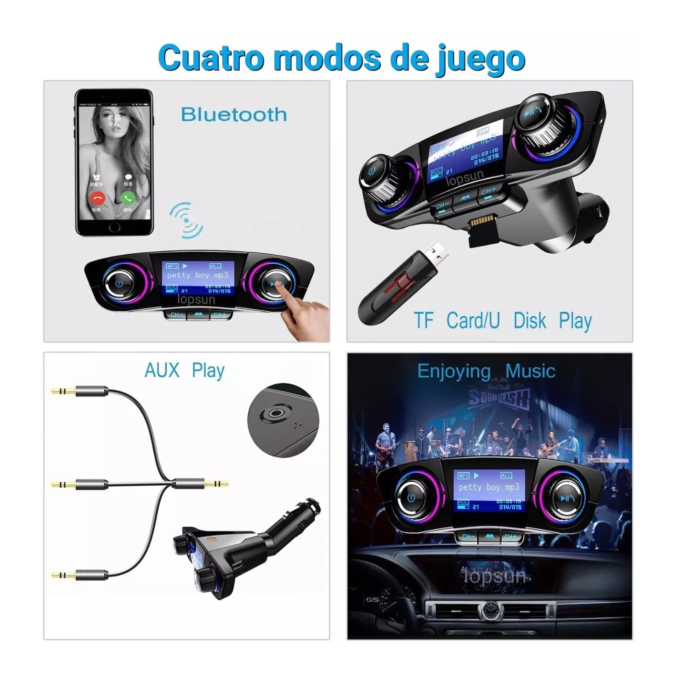 Foto 3 pulgar | Receptor Bluetooth Y Transmisor Fm Auto Cargador Rápido 2usb Negro