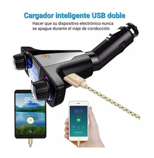 Foto 3 | Receptor Bluetooth Y Transmisor Fm Auto Cargador Rápido 2usb Negro