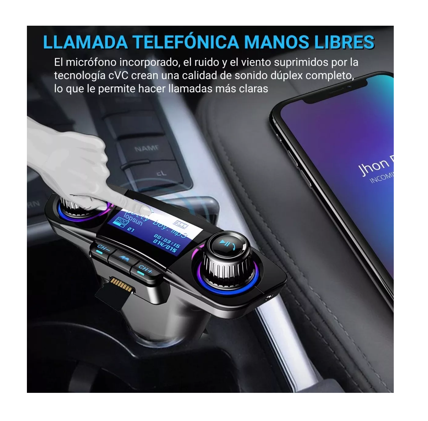 Foto 5 pulgar | Receptor Bluetooth Y Transmisor Fm Auto Cargador Rápido 2usb Negro