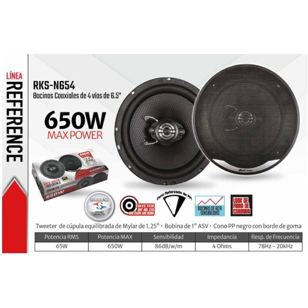 Bocinas Coaxiales Rock Series Rks-n654 650 Watts 6.5 Pulgadas 4 Ohms 65 Watts Rms 4 Vías Reference S