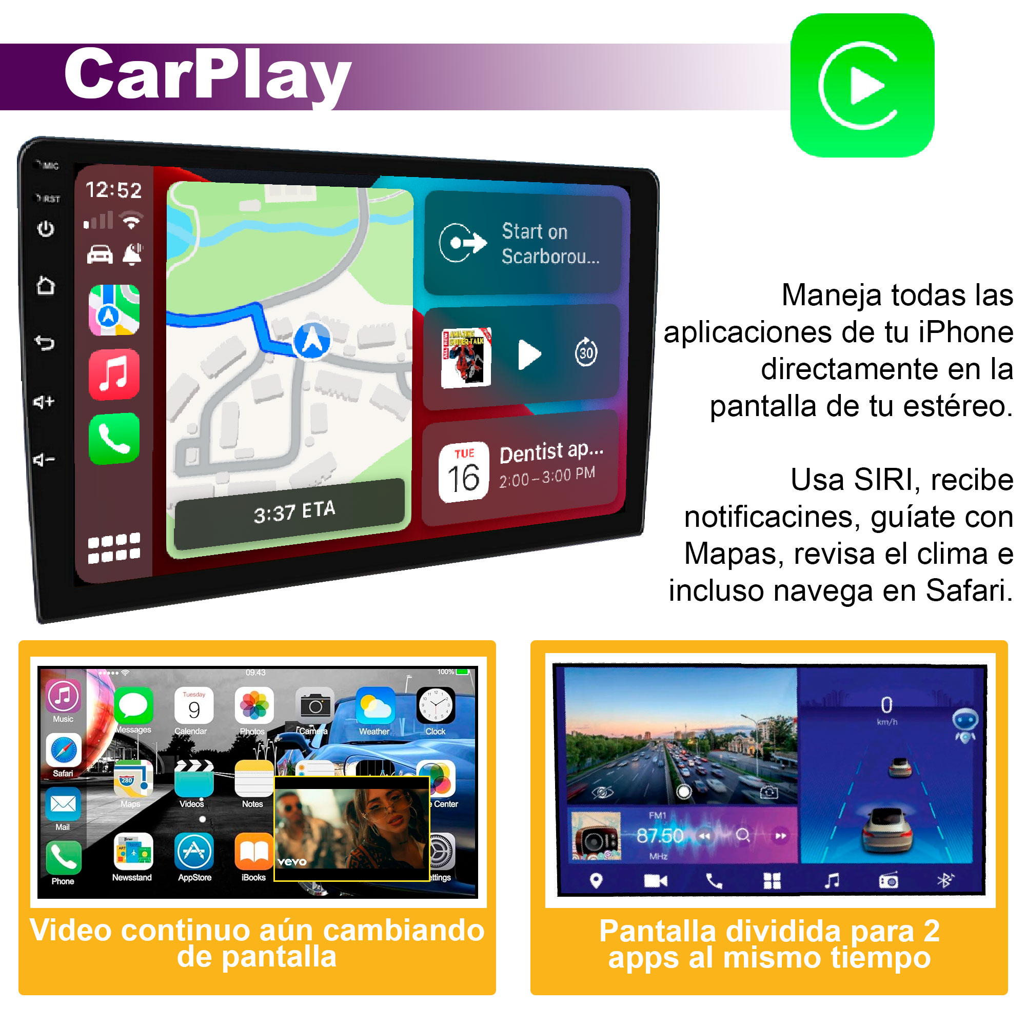 Foto 3 pulgar | Autoestéreo Vak 3700u 1 Din 10'' Android Carplay Cámara Gps