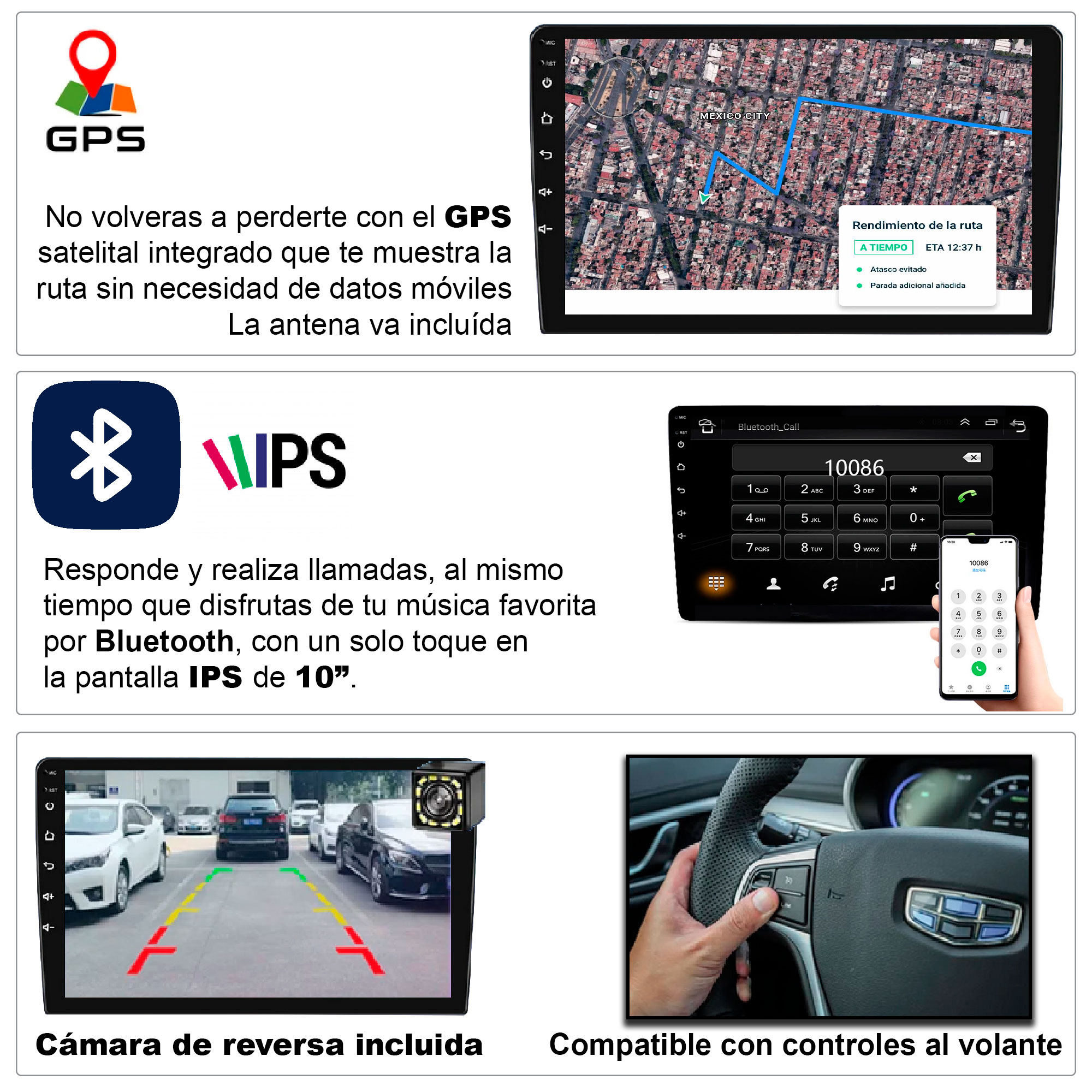 Foto 5 pulgar | Autoestéreo Vak 3700u 1 Din 10'' Android Carplay Cámara Gps