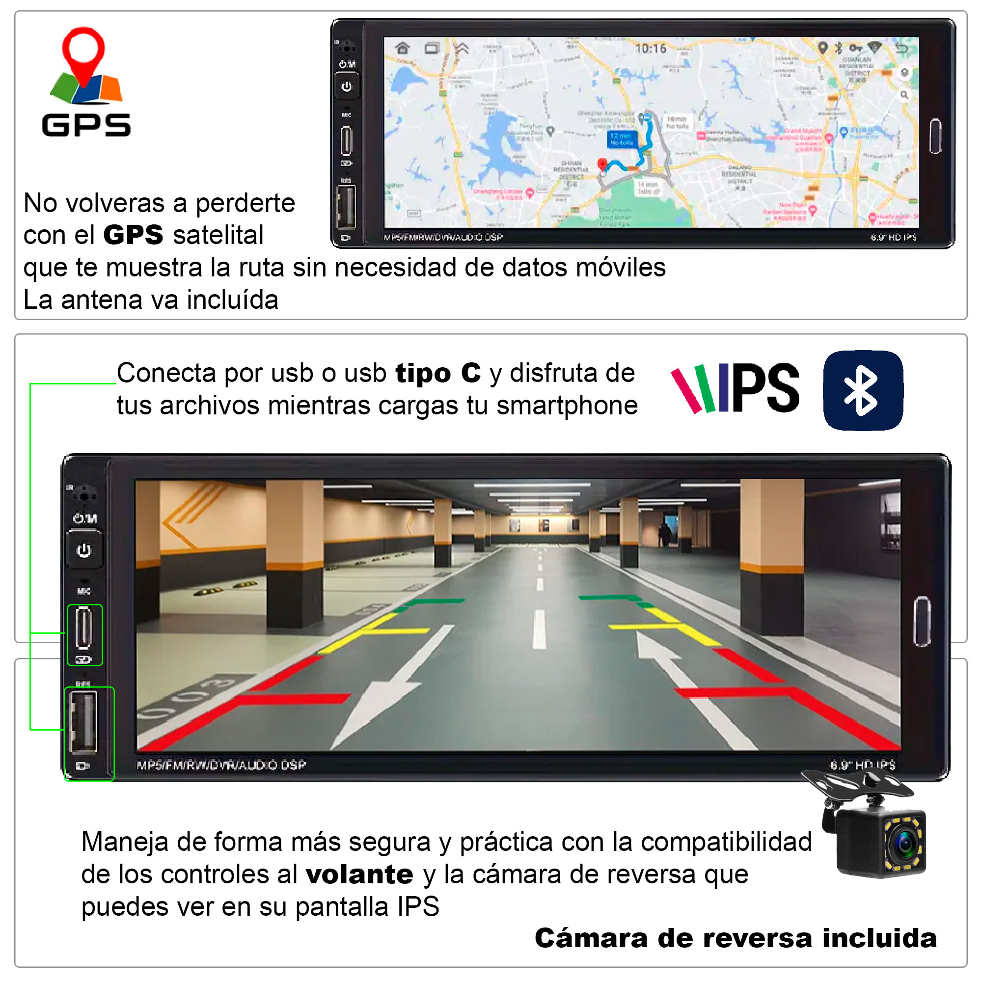 Foto 5 pulgar | Autoestereo Vak 3558 1 Din 6.8'' Android Carplay Camara Gps