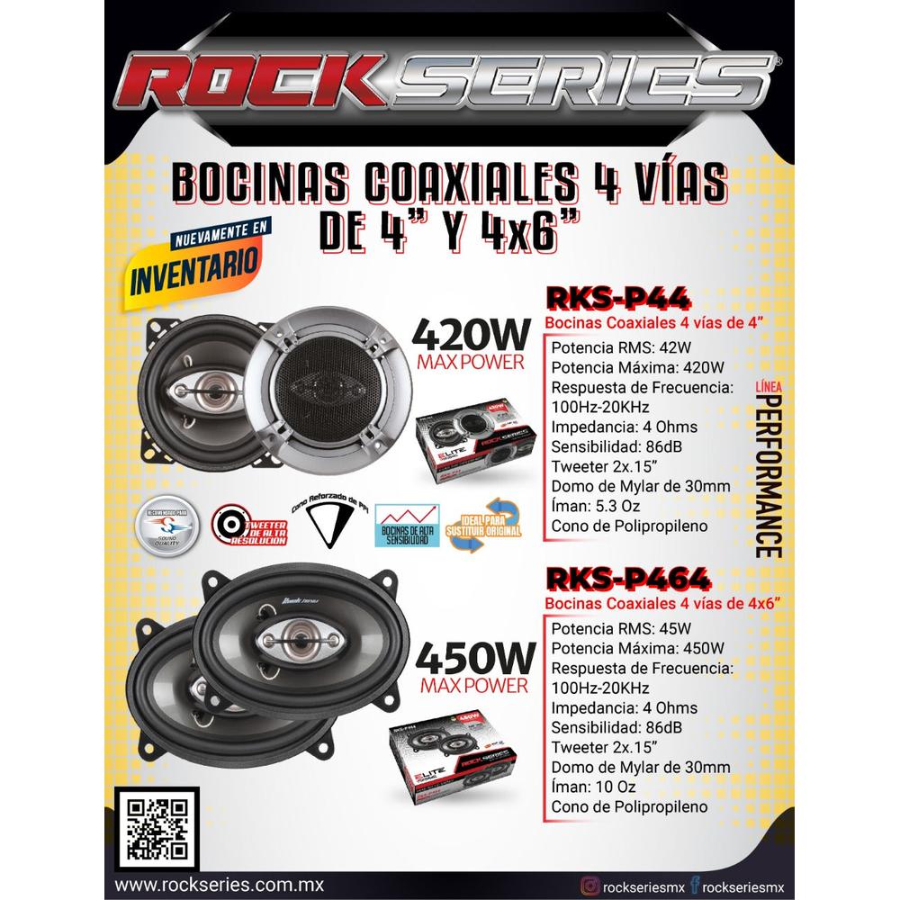 Foto 5 pulgar | Bocinas Coaxiales Rock Series Rks-p464 120 Watts 4x6 Pulgadas Chevy Spark