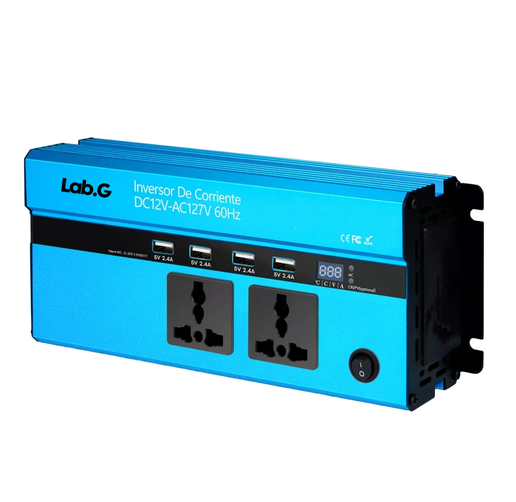 Inversor De Corriente Dual 1000w Con 4 Usb 12 Vcc A 110 Vca Azul