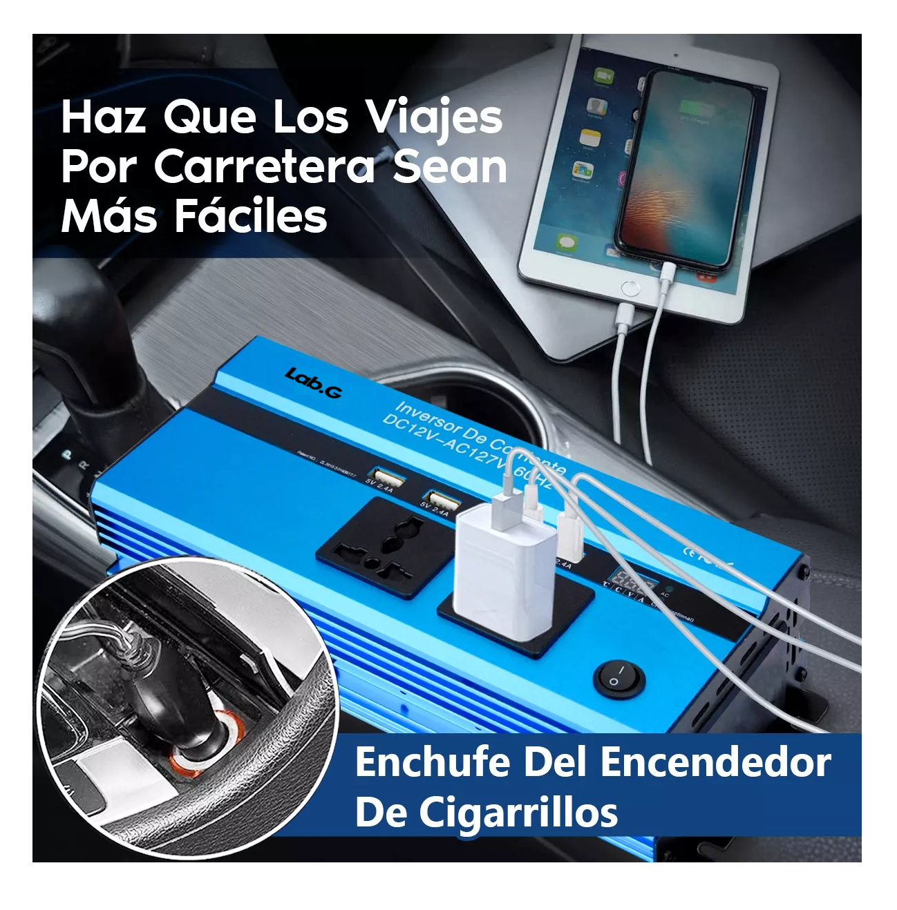 Foto 3 pulgar | Inversor De Corriente Dual 1000w Con 4 Usb 12 Vcc A 110 Vca Azul
