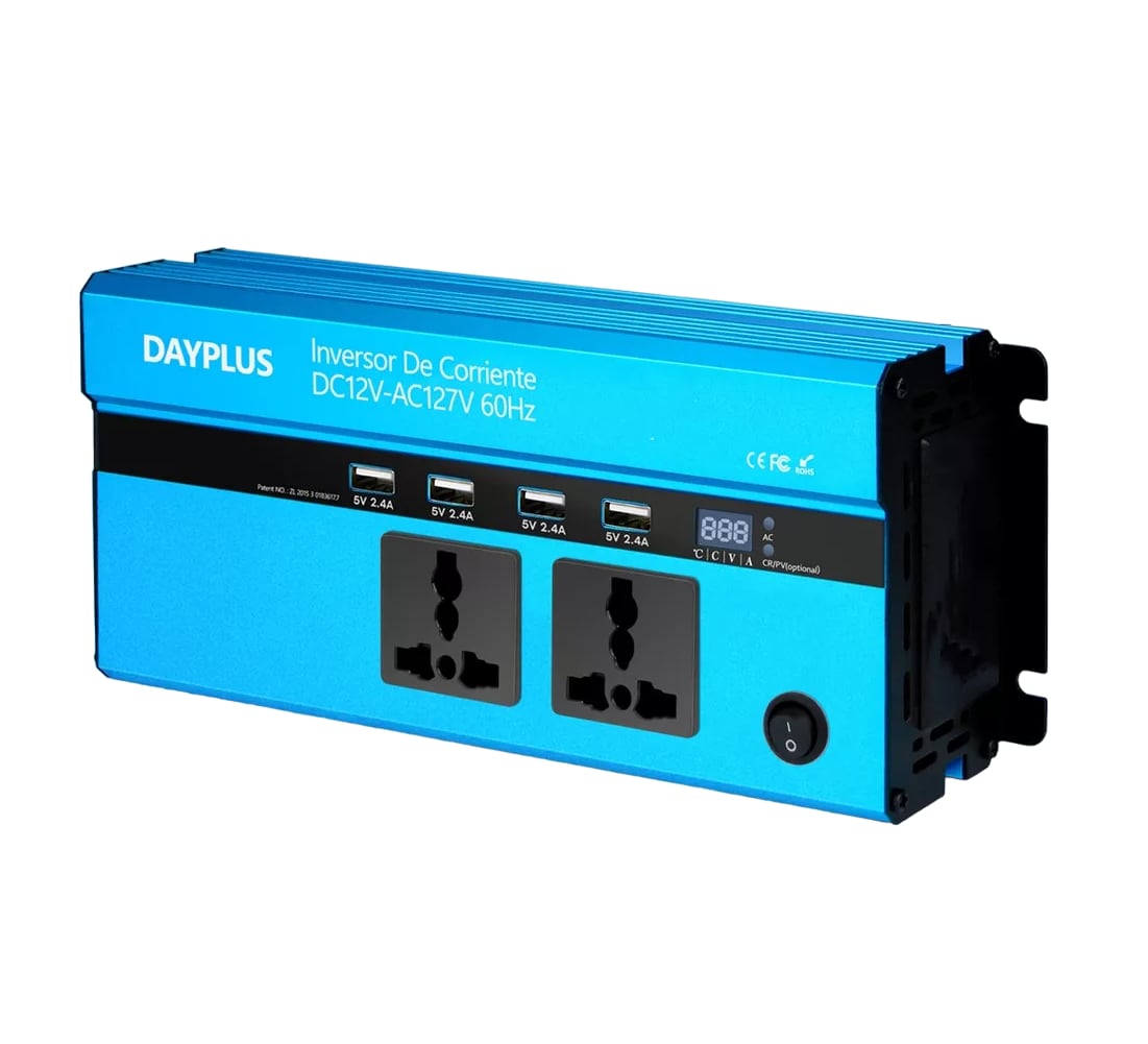 Inversor De Corriente Dual 1000w Con 4 Usb 12 Vcc A 110 Vca Azul $1,589