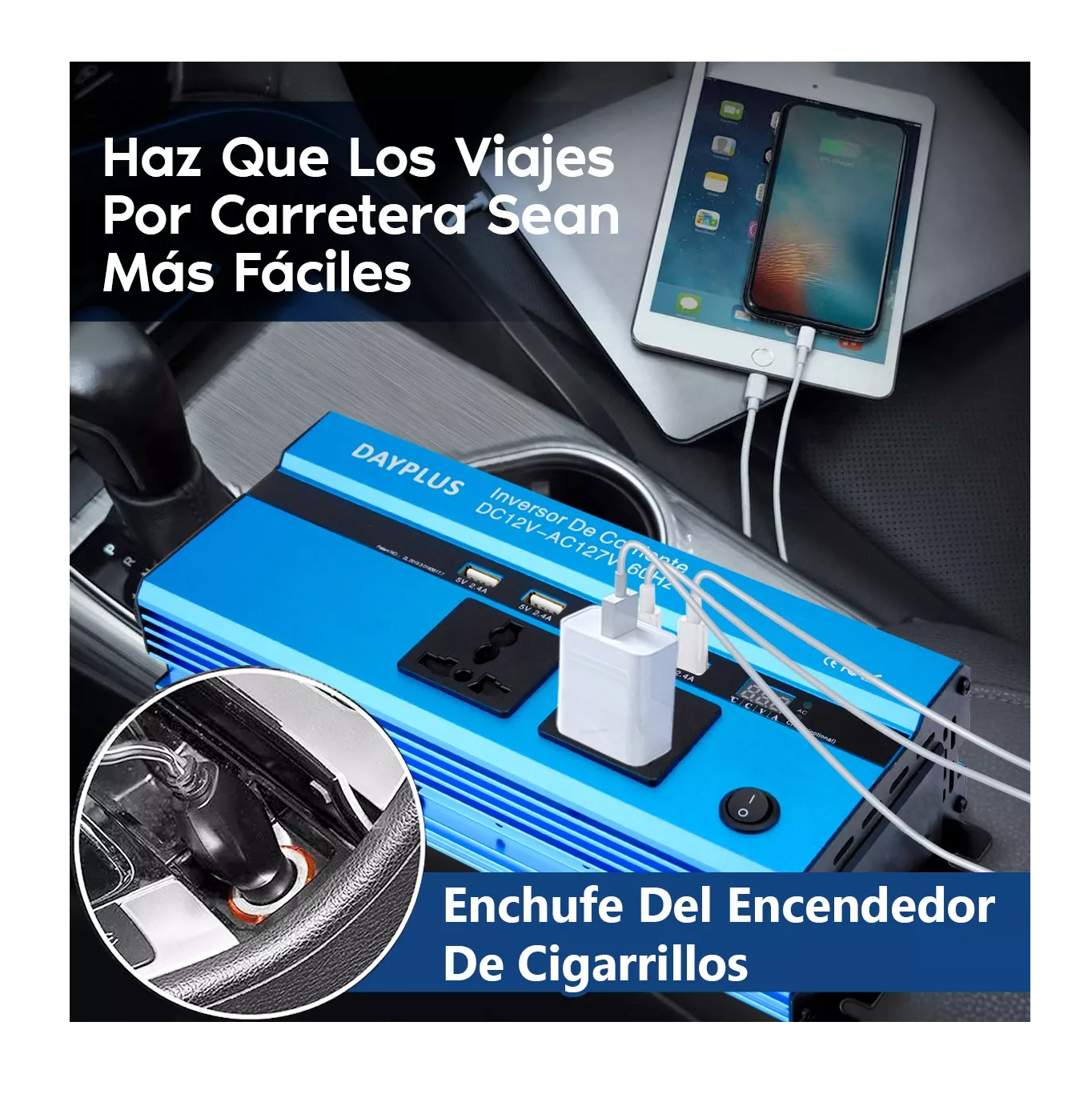 Foto 4 pulgar | Inversor De Corriente Dual 1000w Con 4 Usb 12 Vcc A 110 Vca Azul