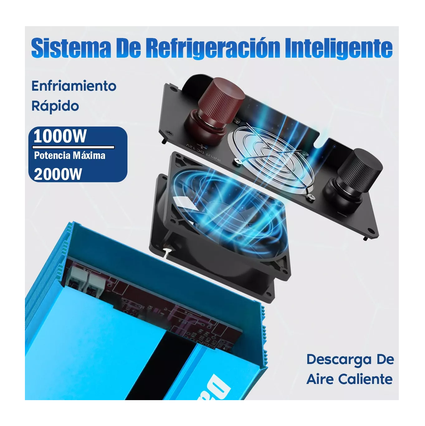 Foto 5 pulgar | Inversor De Corriente Dual 1000w Con 4 Usb 12 Vcc A 110 Vca Azul