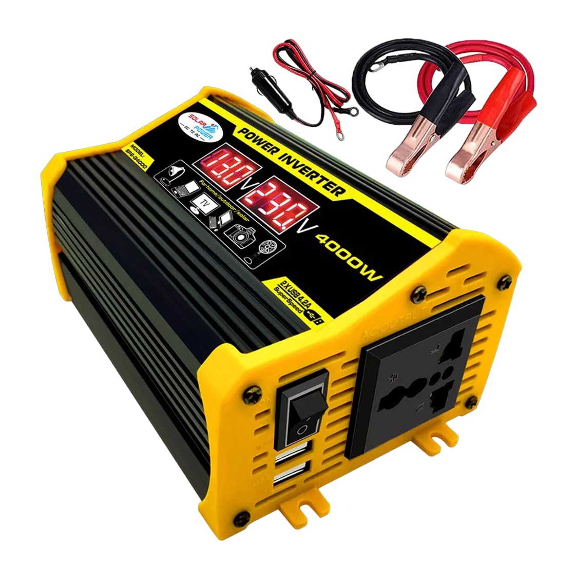 Inversor de Corriente para Coche Portátil 4000w 12v A 110v Negro $1,299