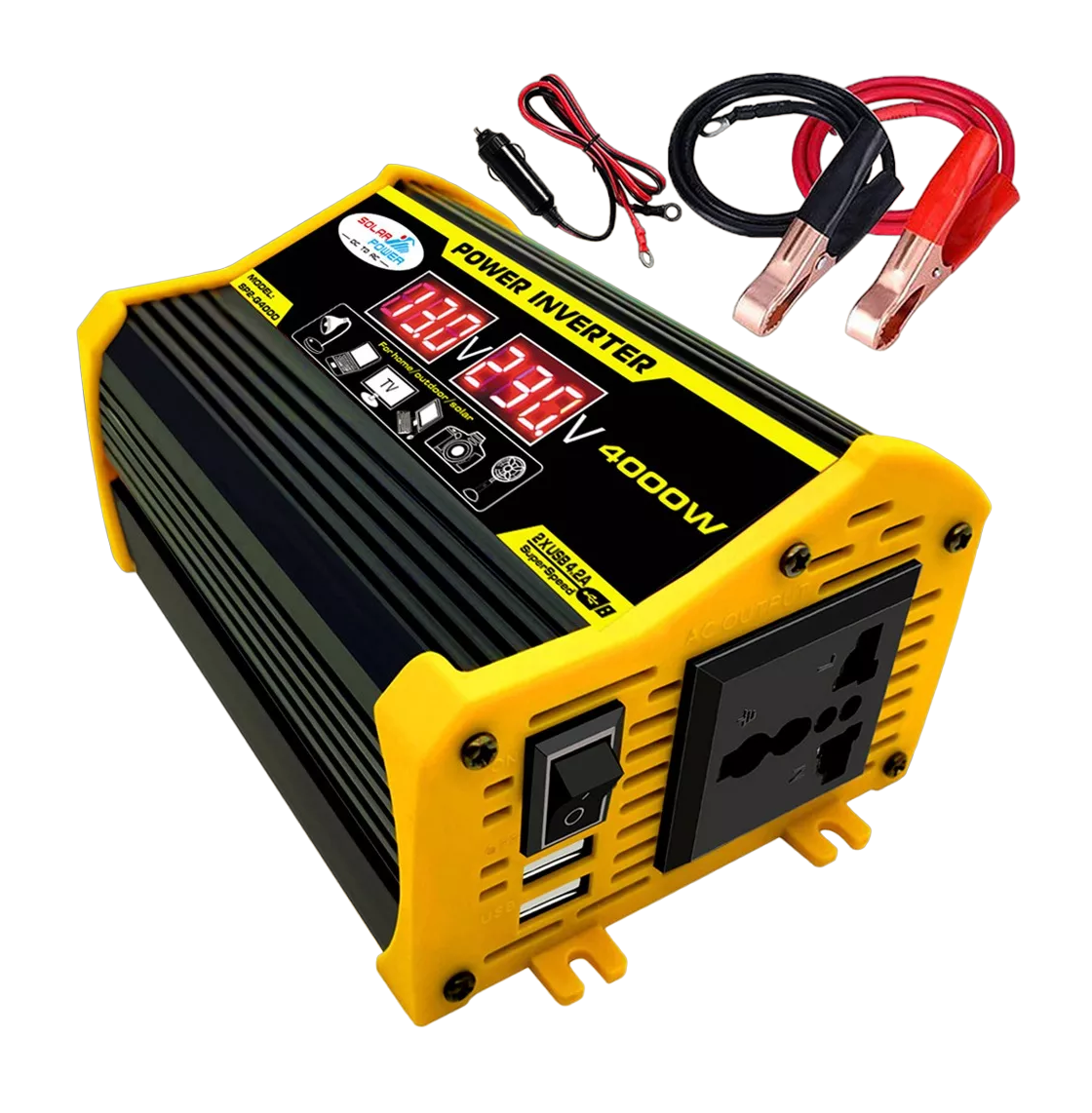 Inversor de Corriente para Coche Portátil 4000w 12v A 110v Negro